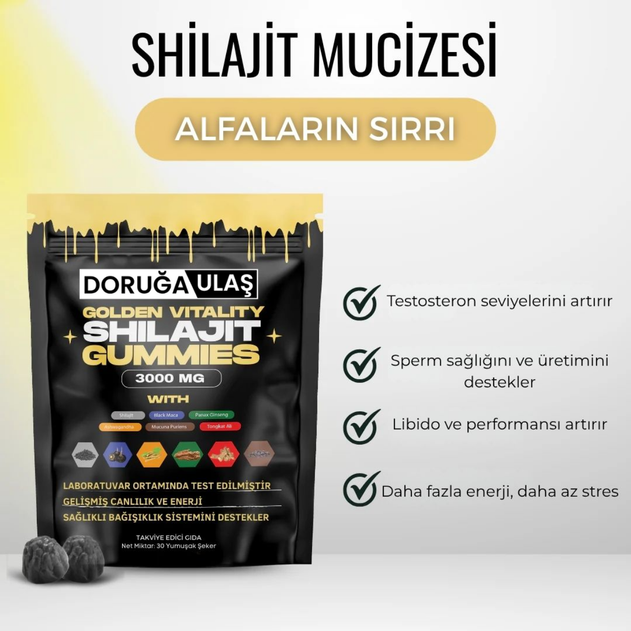 Doruğa Ulaş™ Shilajit-Doğal Testosteron ve Performans Arttırıcı Gıda Takviyesi